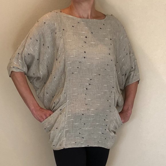 Vintage 80s V Max by Arthur Max Oversized Dolman Sleeve Beige Top EUC - Picture 2 of 6